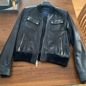 Cole Haan Black Leather Bomber Jacket